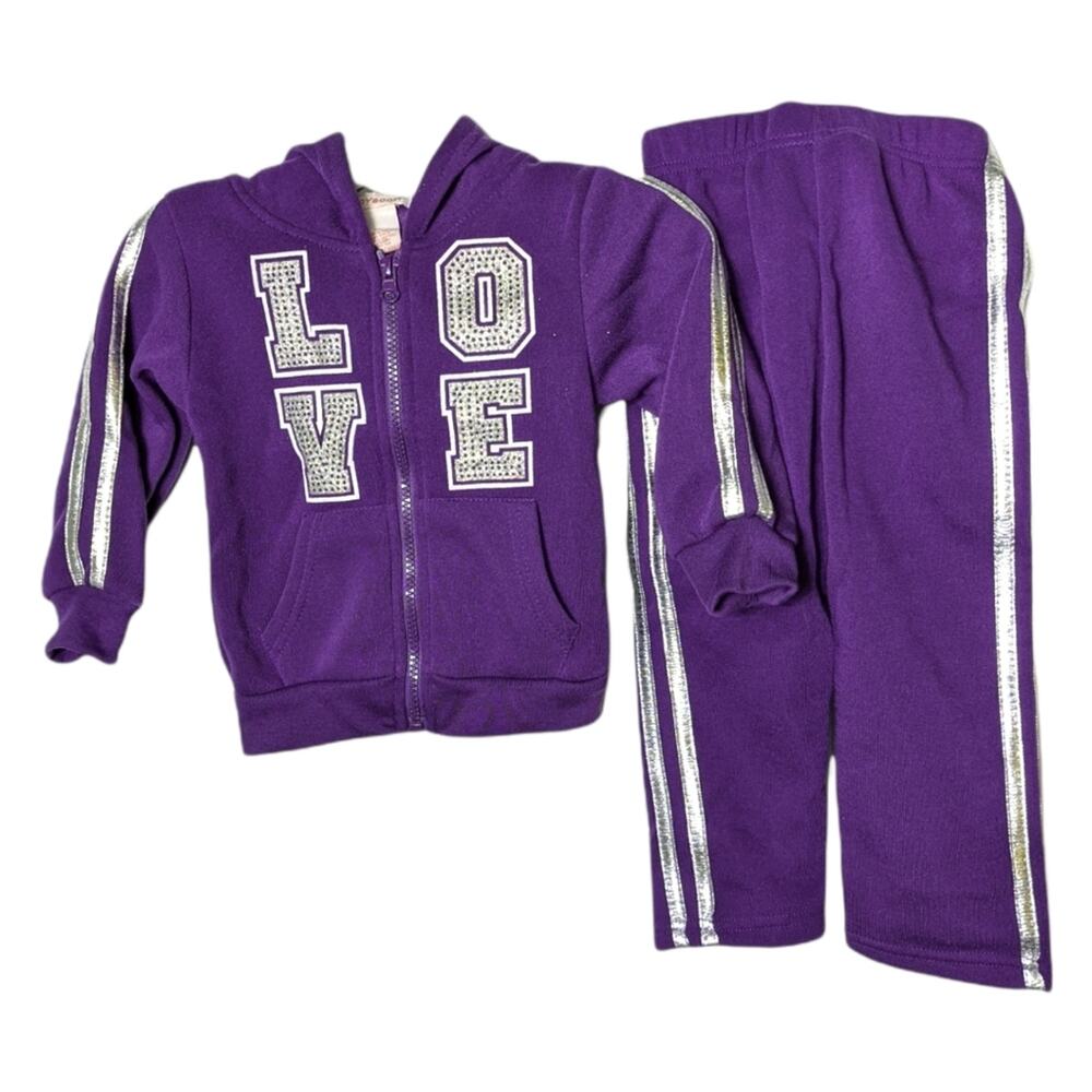 TEDDY BOOM Purple Girls 2T NWT Sparkle LOVE Zipper Hoodie Sweatpants NEW Gift